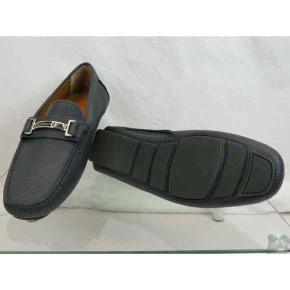 NIB BALLY DRULIO NAVY GRAINED LEATHER METAL LOGO DRIVING LOAFERS US 11.5 ITALY main image 9